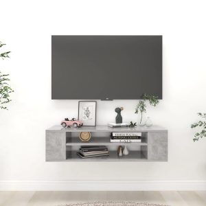 væghængt tv-bord 100x30x26,5 cm konstrueret træ betongrå