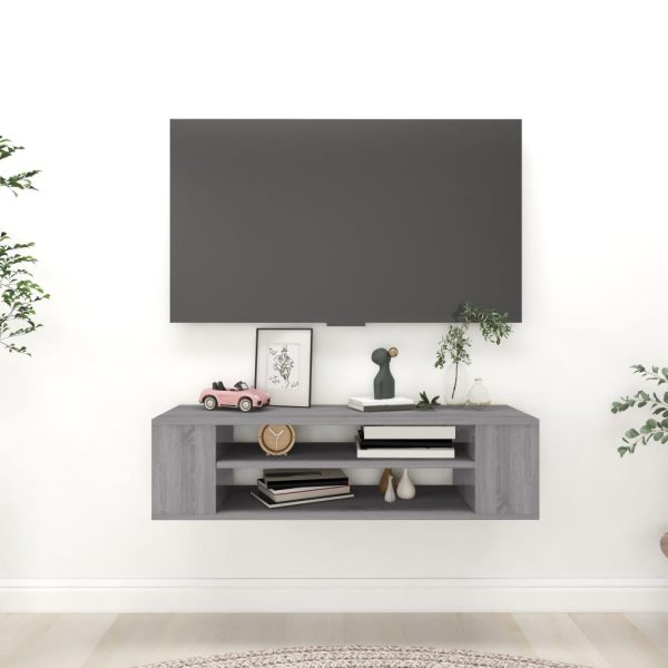 væghængt tv-bord 100x30x26,5 cm konstrueret træ grå sonoma-eg
