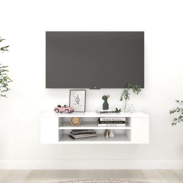 væghængt tv-bord 100x30x26,5 cm konstrueret træ hvid