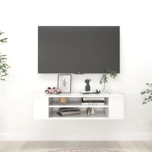 væghængt tv-bord 100x30x26,5 cm konstrueret træ hvid højglans