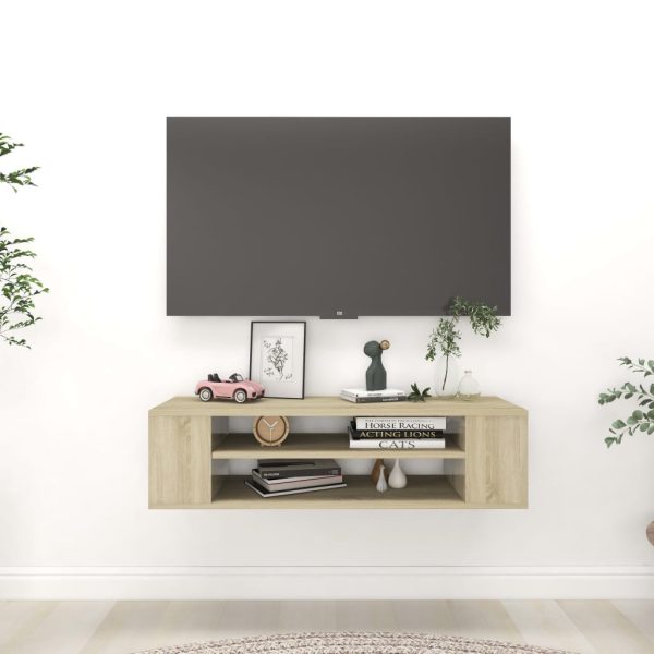 væghængt tv-bord 100x30x26,5 cm konstrueret træ sonoma-eg