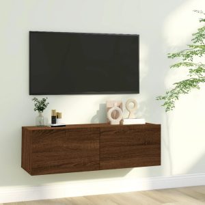væghængt tv-bord 100x30x30 cm konstrueret træ brun egetræsfarve