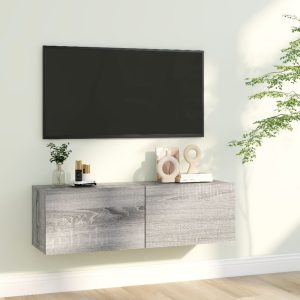 væghængt tv-bord 100x30x30 cm konstrueret træ grå sonoma-eg