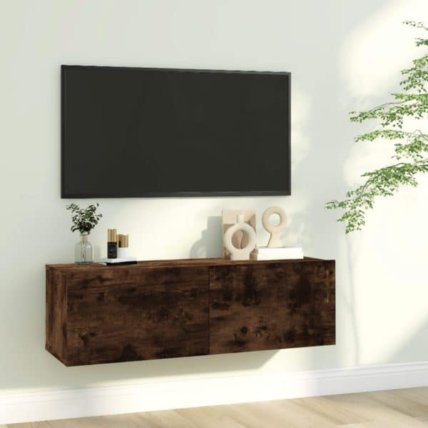 væghængt tv-bord 100x30x30 cm konstrueret træ røget egetræ
