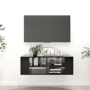 væghængt tv-bord 102x35x35 cm konstrueret træ sort