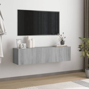 væghængt tv-bord 120x30x30 cm konstrueret træ grå sonoma-eg