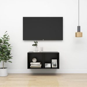 væghængt tv-bord 37x37x72 cm konstrueret træ sort
