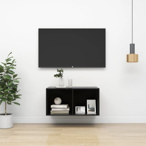 væghængt tv-bord 37x37x72 cm konstrueret træ sort højglans