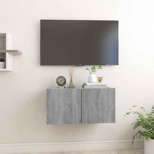 væghængt tv-bord 60x30x30 cm konstrueret træ grå sonoma-eg