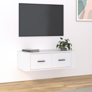 væghængt tv-bord 80x36x25 cm konstrueret træ hvid