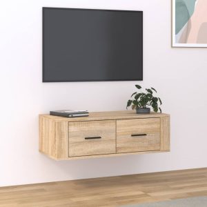 væghængt tv-bord 80x36x25 cm konstrueret træ sonoma-eg