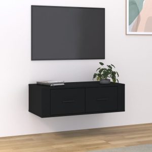 væghængt tv-bord 80x36x25 cm konstrueret træ sort