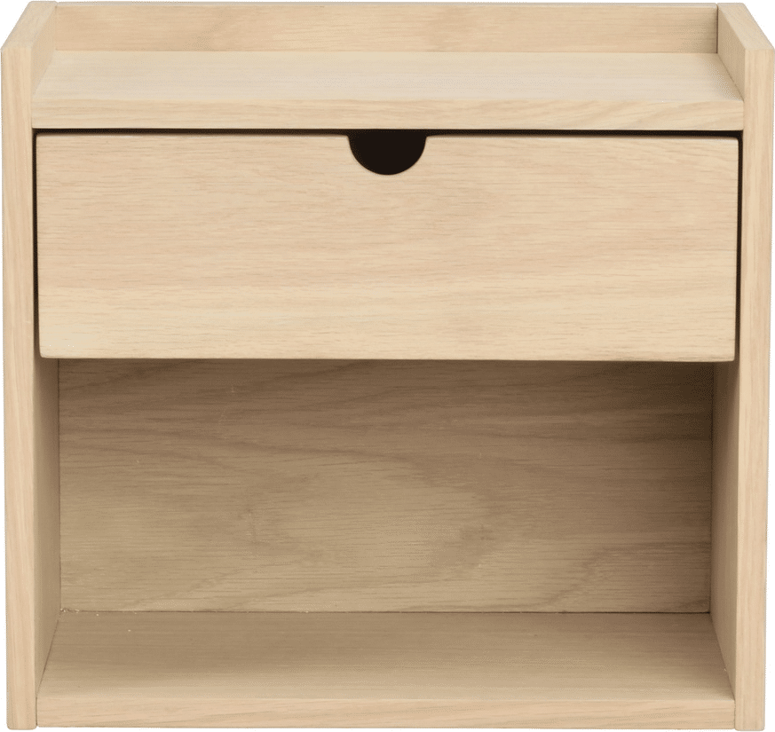 Sengebord Rowico Hillmond væghængt hvidkalket egefiner med push-open skuffe 36x40x27 cm