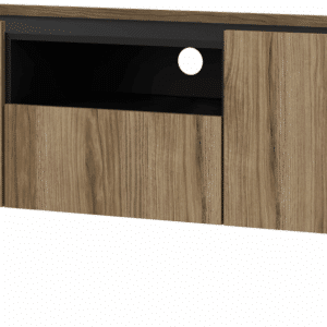 TV-bord Vesterholm Fjord mediemøbel mat sort Catania eg 147x41 cm væghængt med skuffe og kabelføring