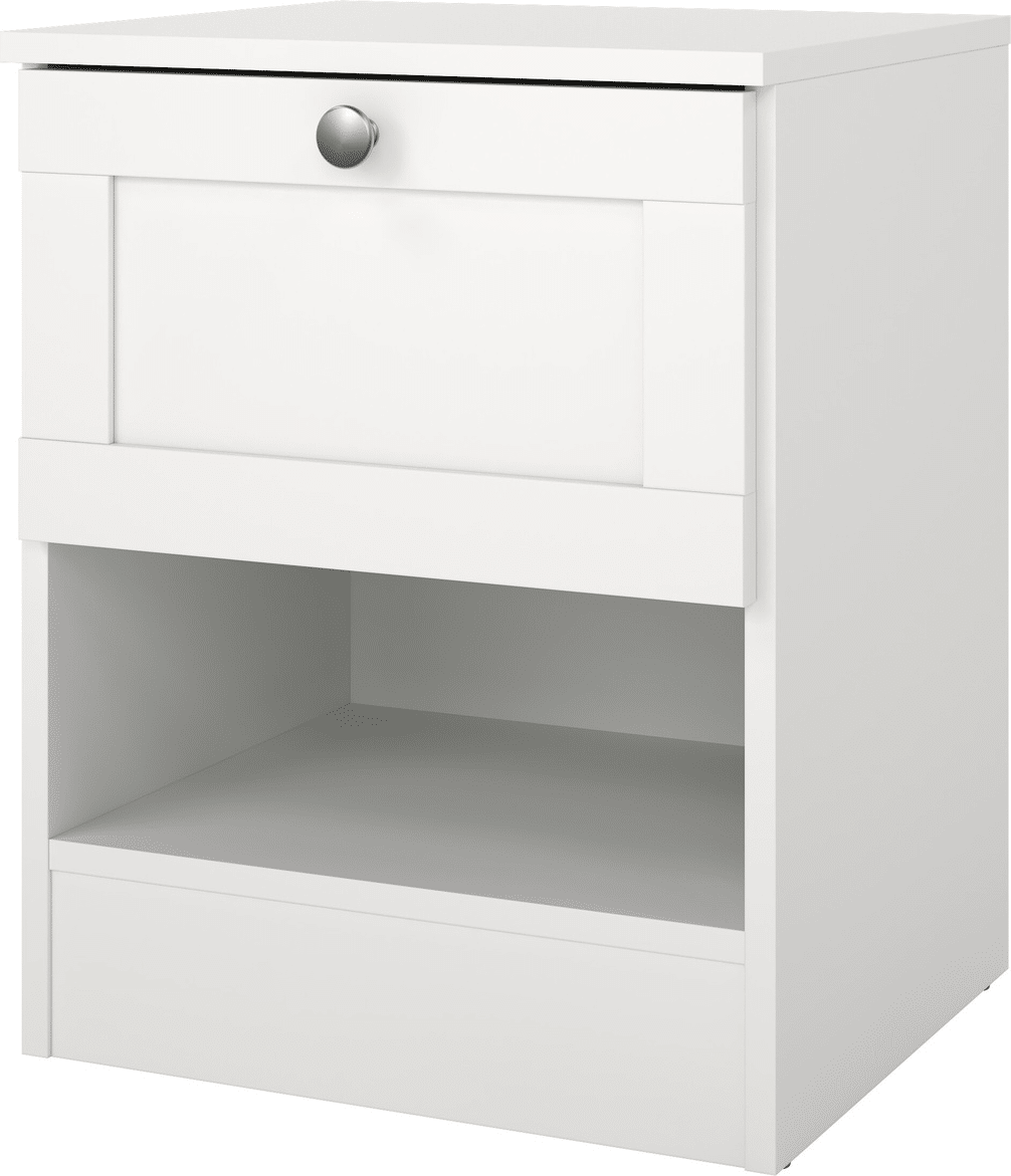 Sengebord Vesterholm Billund Hvid væghængt natbord med 1 skuffe og åben hylde, FSC, H51xB40xD36 cm