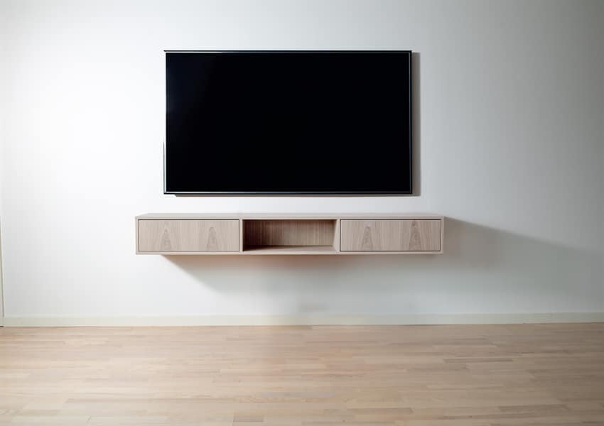 Klim Furniture - Væghængt TV - bord - Eg hvidolie 175 cm x 22 cm x 33 cm | Møbelsalg.dk