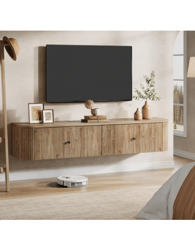 Væghængt tvbord i MDF H30 x B140 x D30 cm - Naturbrun
